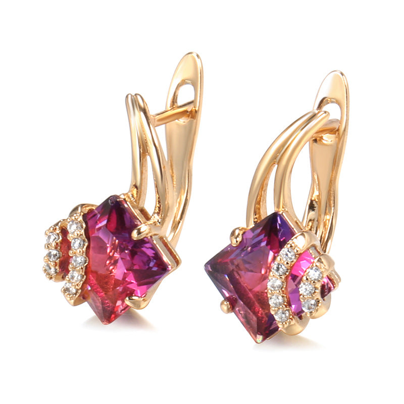 Crimson Square Crystal Rose Gold Earrings