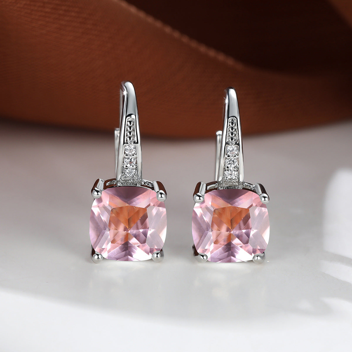 Mystic Stone White Gold Hoop Earrings