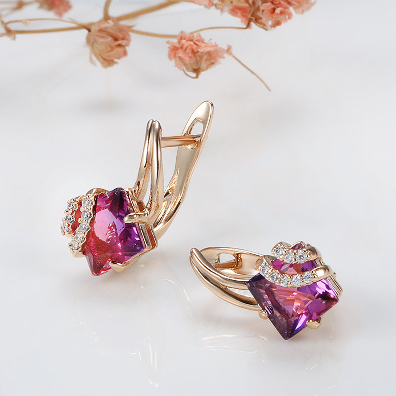 Crimson Square Crystal Rose Gold Earrings
