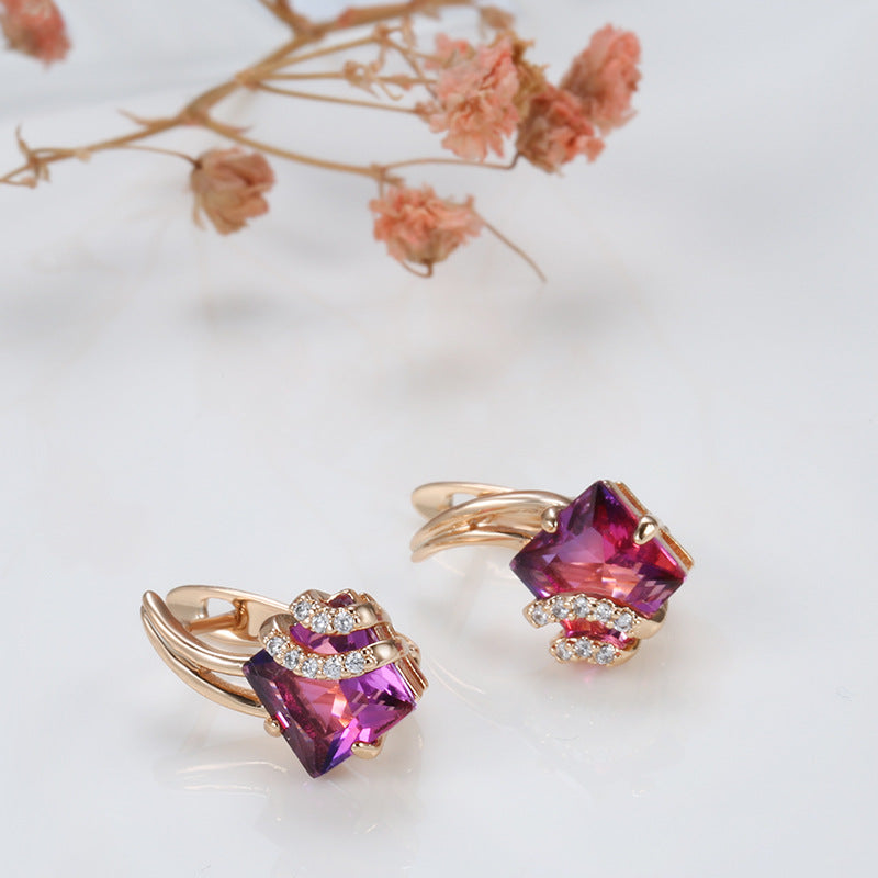 Crimson Square Crystal Rose Gold Earrings