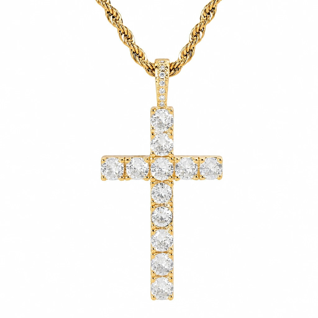 White Gold Cross Crystals Necklace