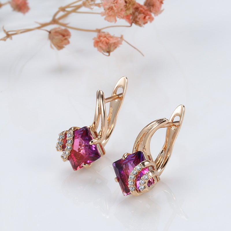Crimson Square Crystal Rose Gold Earrings
