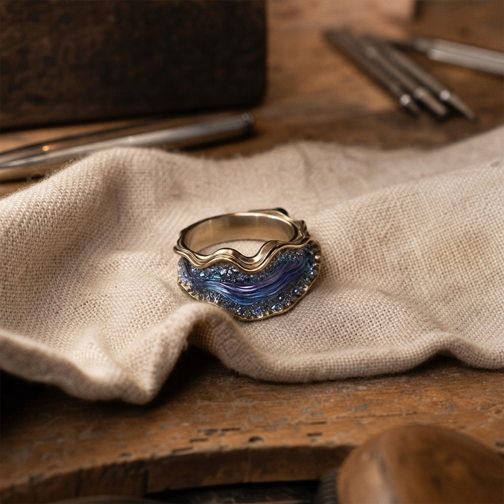 Ocean Wave Zirconia Gold Ring