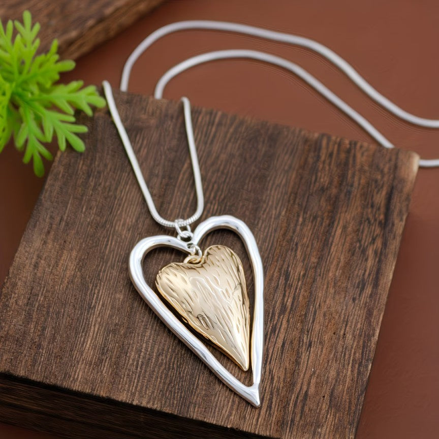 Timeless Silver and Matte Gold Heart Necklace