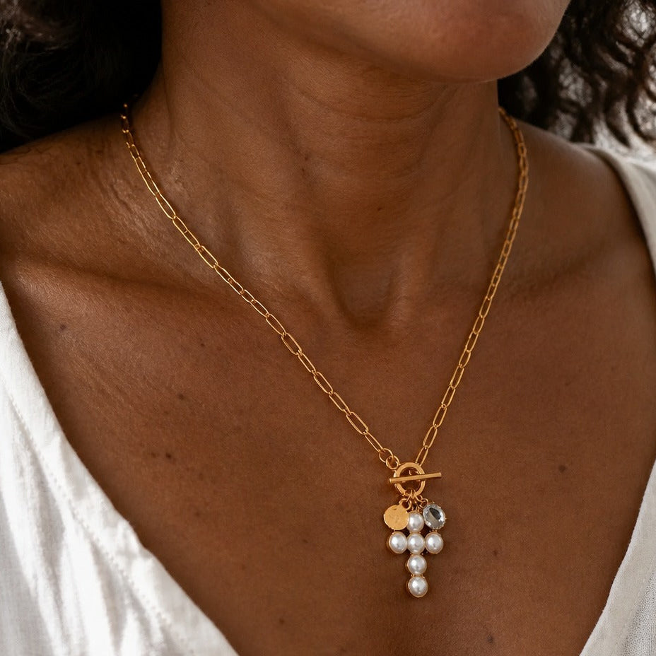 Bohemian Pearl Cross Necklace