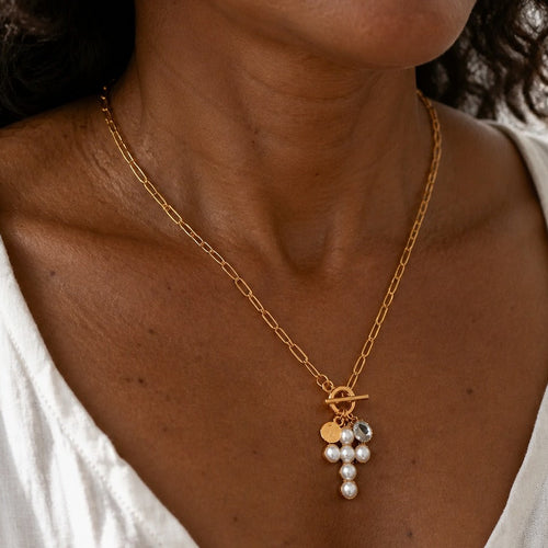 Bohemian Pearl Cross Necklace