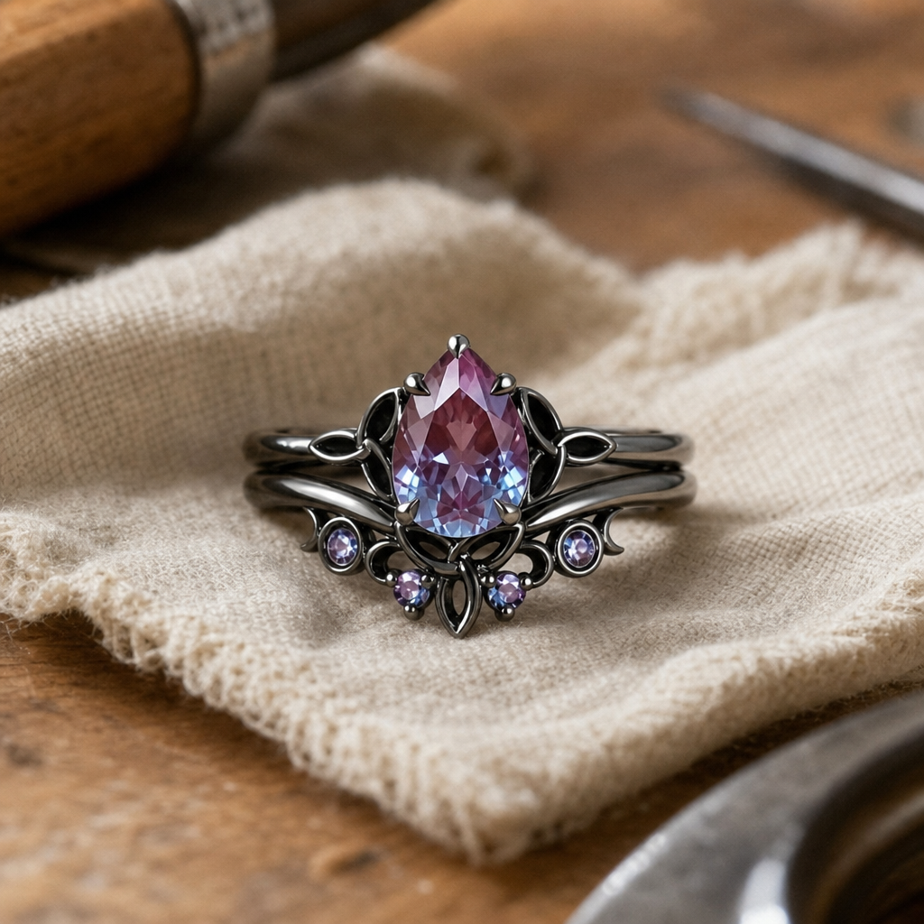Pear Alexandrite Gothic Knot Ring