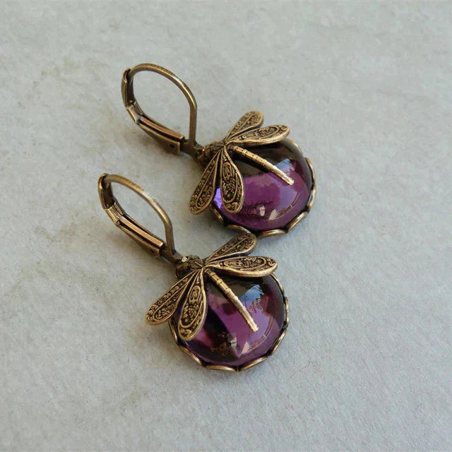 Vintage Dragonfly Gold Earrings