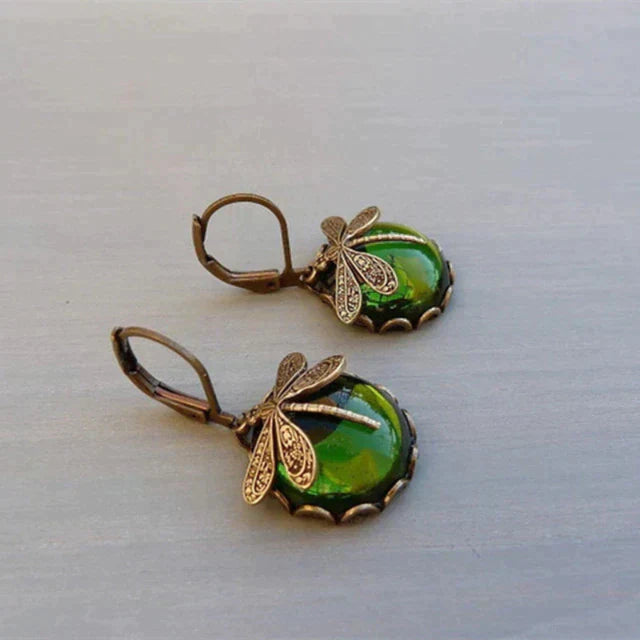 Vintage Dragonfly Gold Earrings