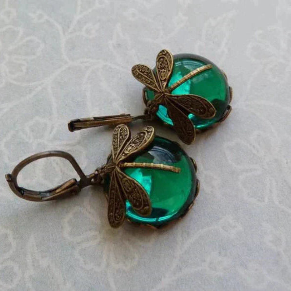 Vintage Dragonfly Gold Earrings