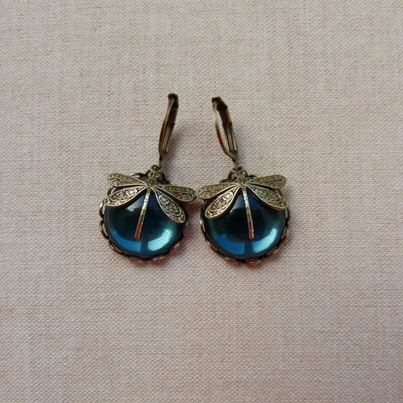 Vintage Dragonfly Gold Earrings