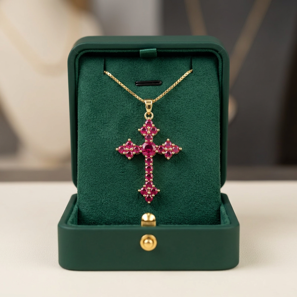 Pink Cluster Cross Necklace