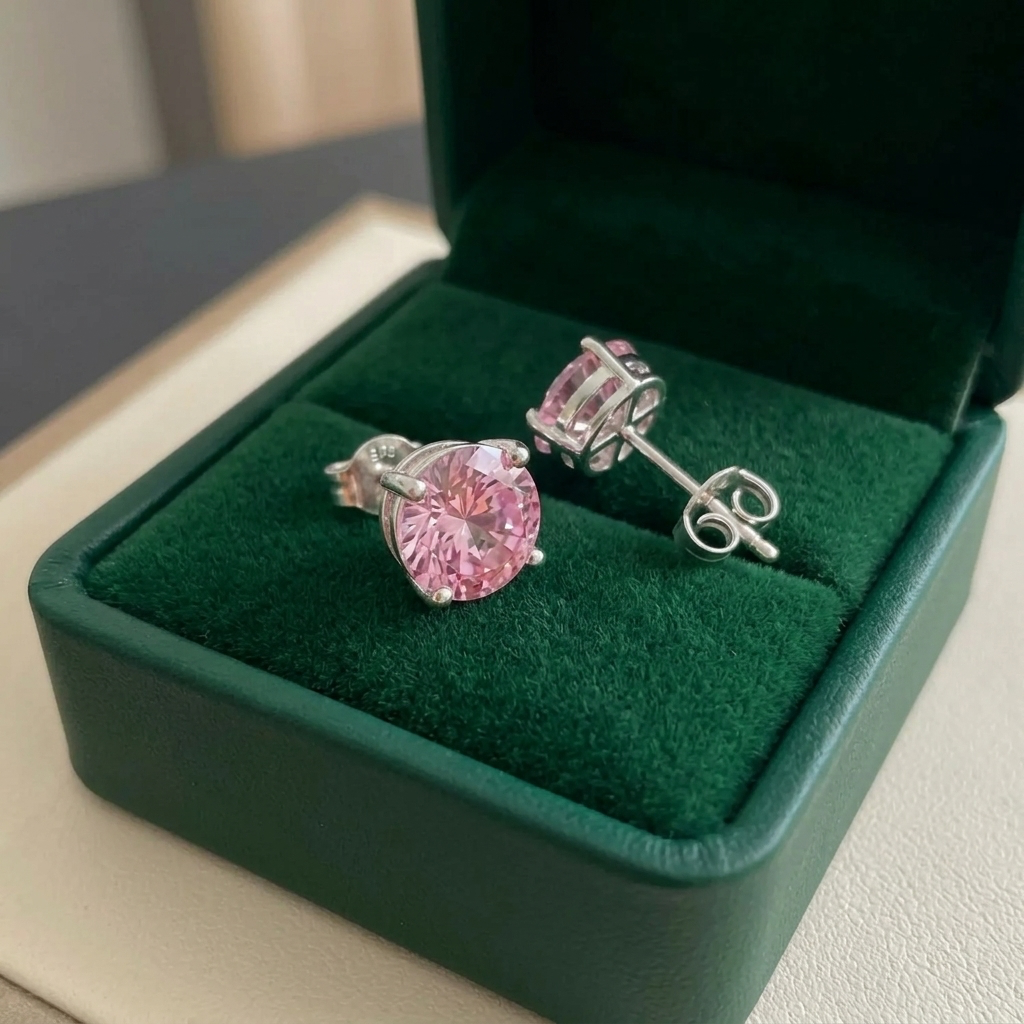Pink Sapphire Round Studs