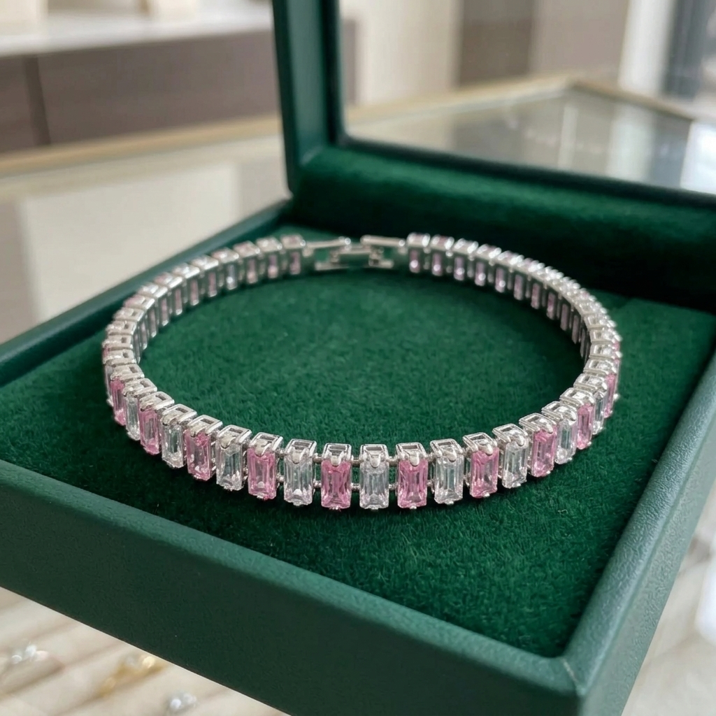Pink Stripe Tennis Bracelet