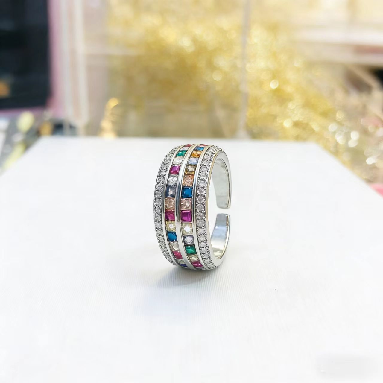 Rainbow Stone Zirconia Silver Ring