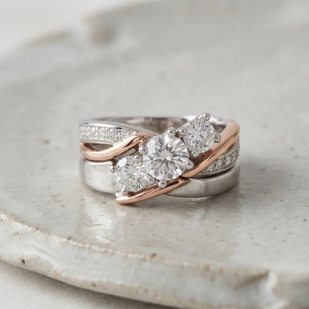 Retro Gold Silver Zirconia Ring
