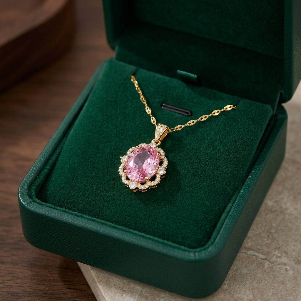 Rose Oval Crown Halo Necklace