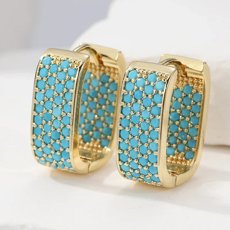 Turquoise Pavé Gold Earrings