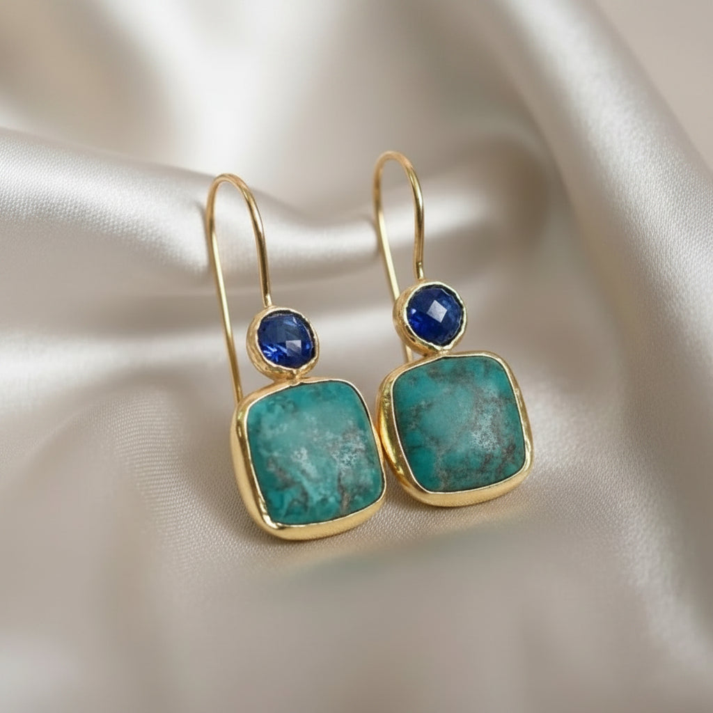 Gold Ornate Turquoise Earrings
