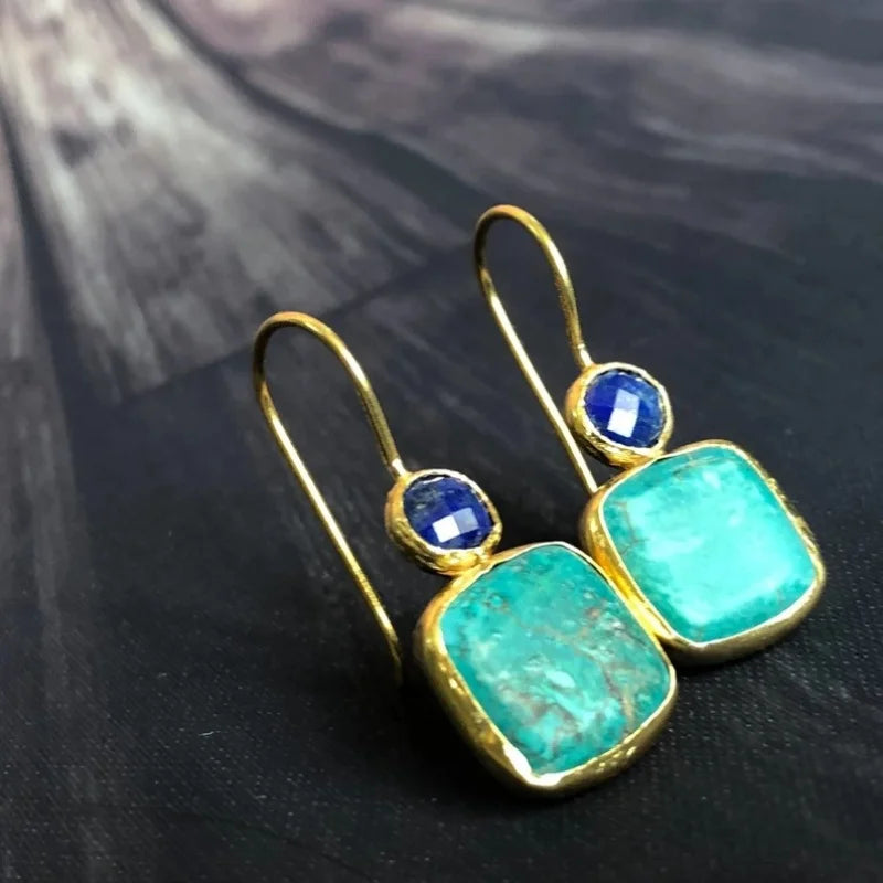 Gold Ornate Turquoise Earrings
