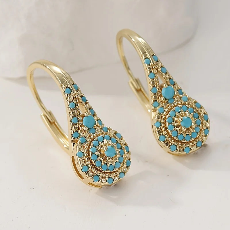 Turquoise Mosaic Gold Earrings