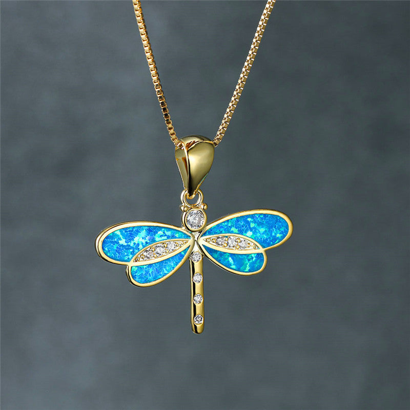 Dragonfly Gold Opal Necklace