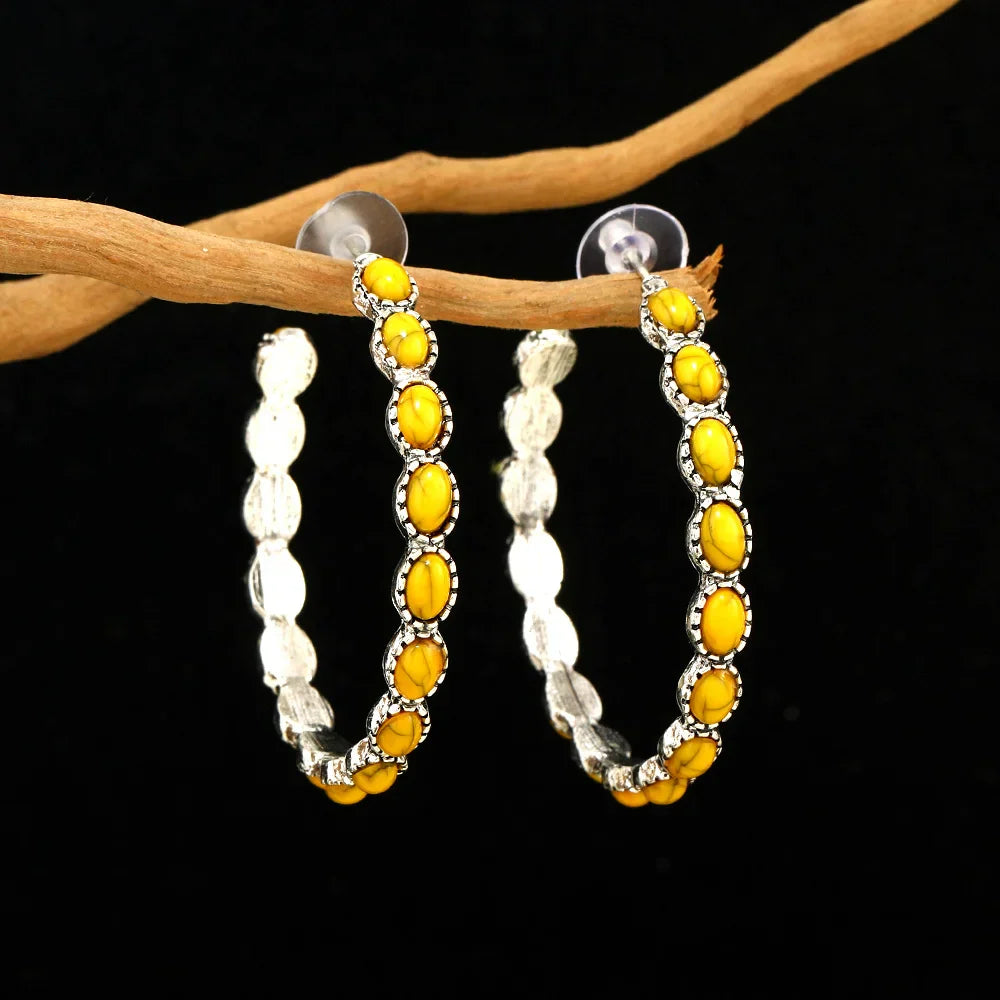 Oval White Gold Hoop Earrings
