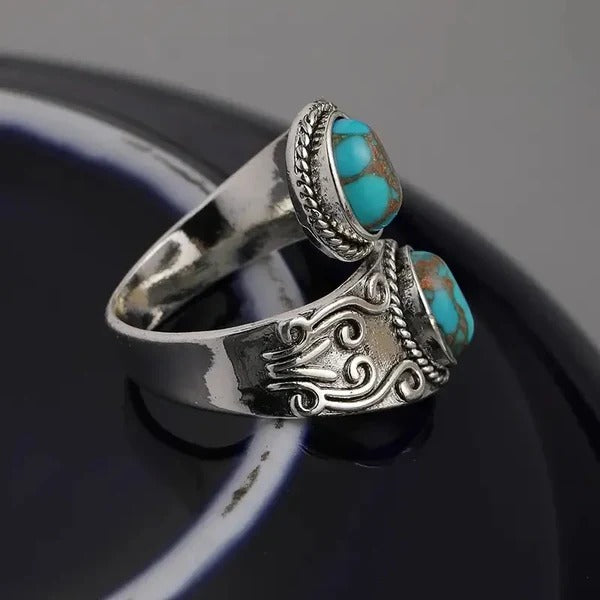 Elegant Turquoise Cross Band Ring
