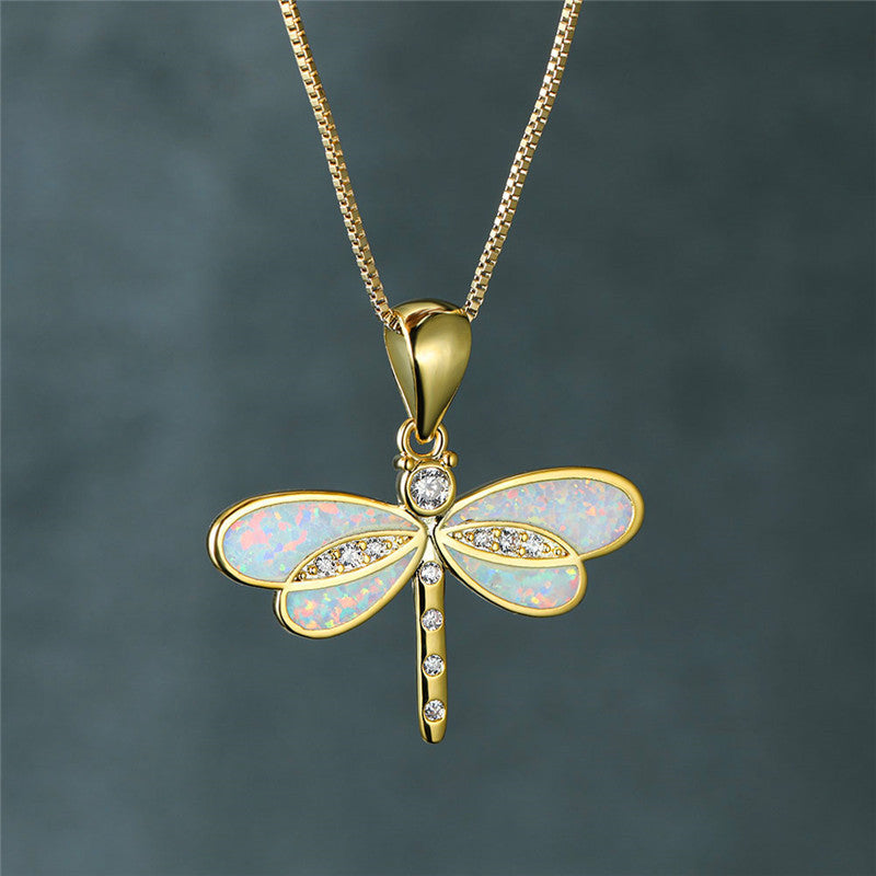 Dragonfly Gold Opal Necklace