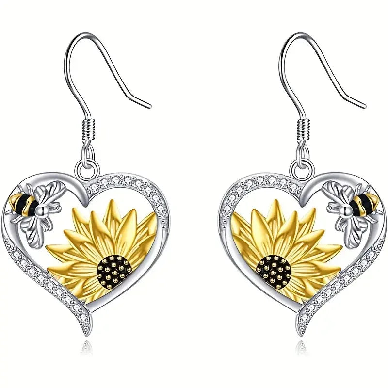 Boho Sunflower Bee Earrings