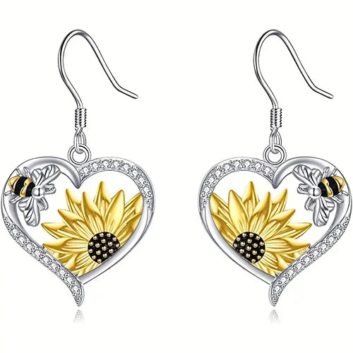 Boho Sunflower Bee Earrings