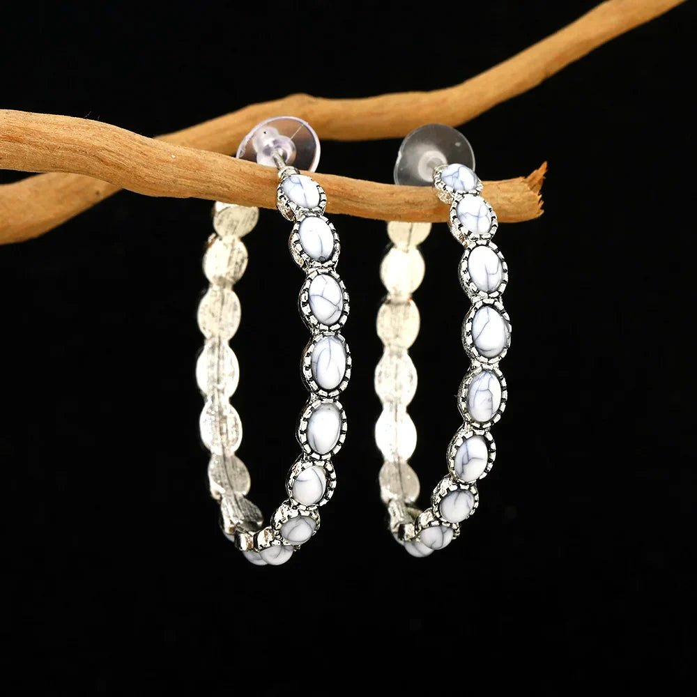 Oval White Gold Hoop Earrings