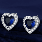 Sapphire Heart Stud White Gold Earrings
