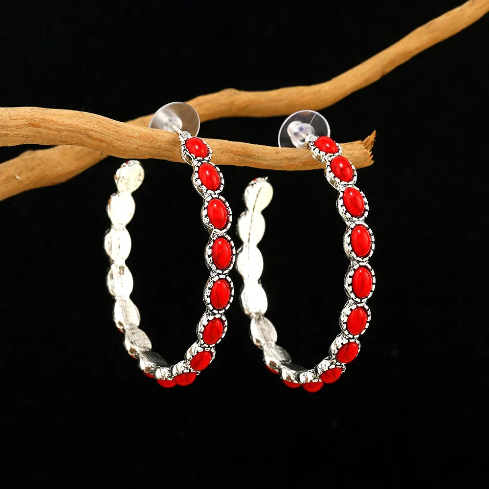 Oval White Gold Hoop Earrings