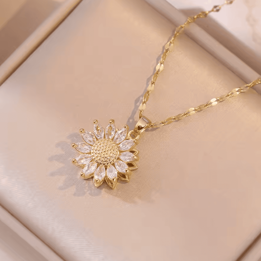 Sunflower Zircon Necklace and Earrings Set
