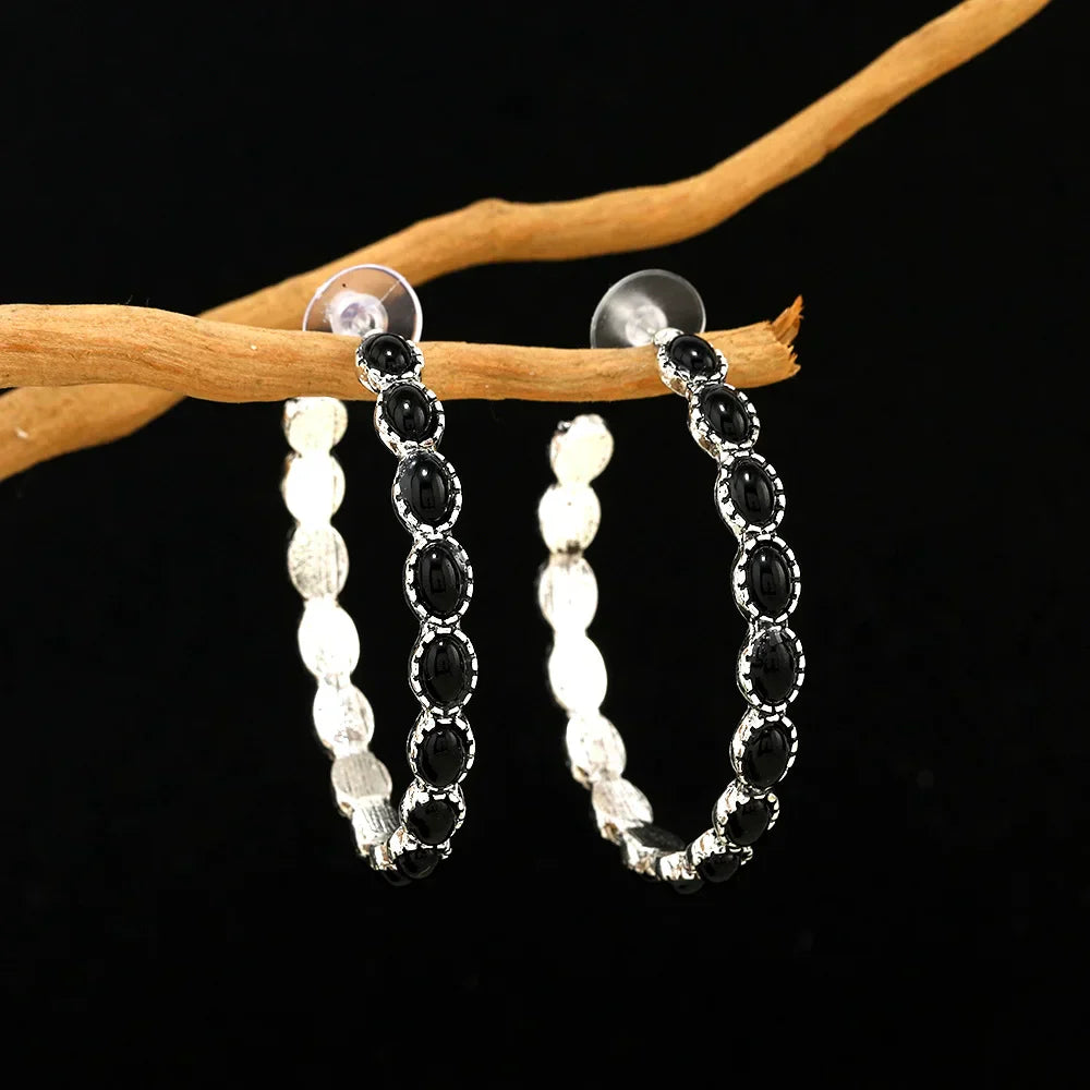 Oval White Gold Hoop Earrings
