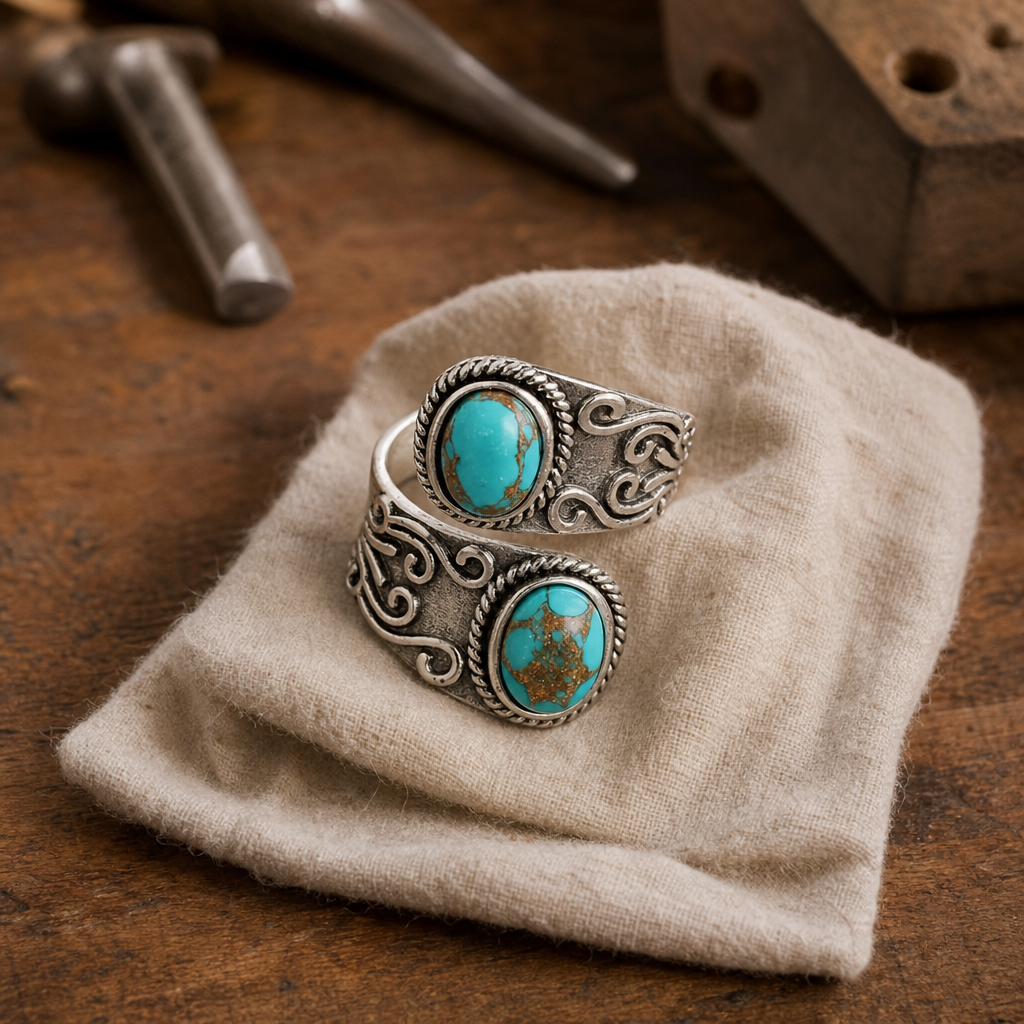 Turquoise Stone Silver Band Ring