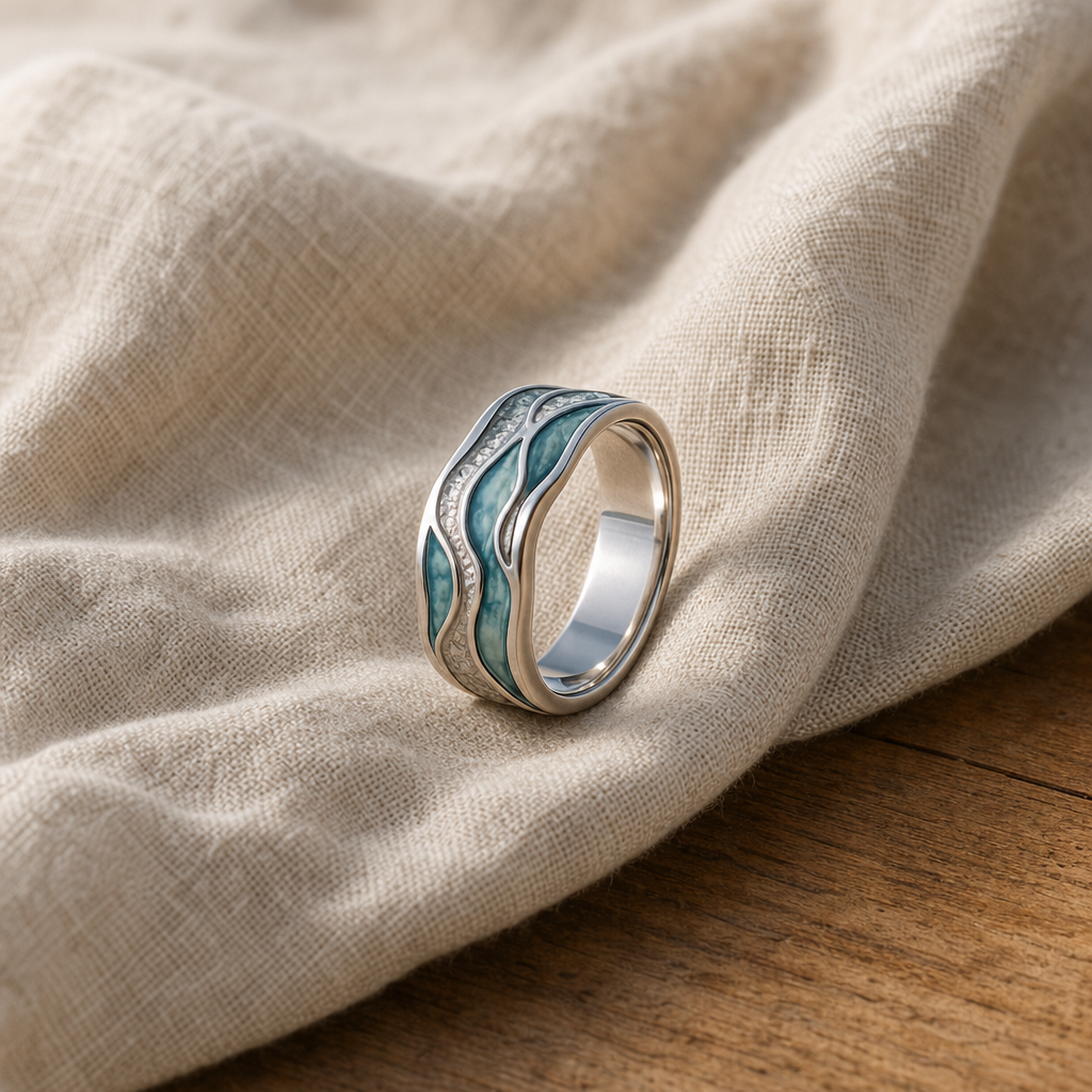 Turquoise Wave White Gold Ring