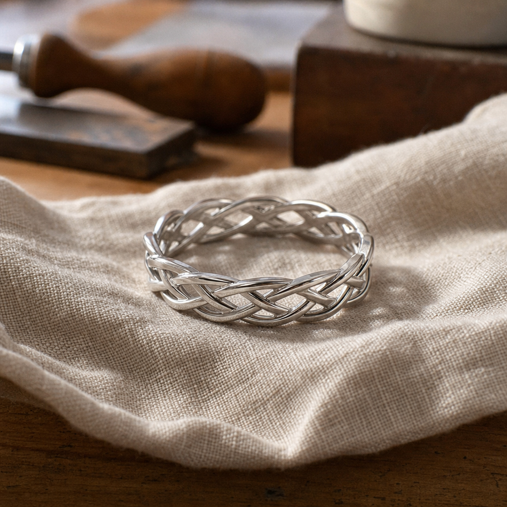 Twisted Knot Silver Band Ring