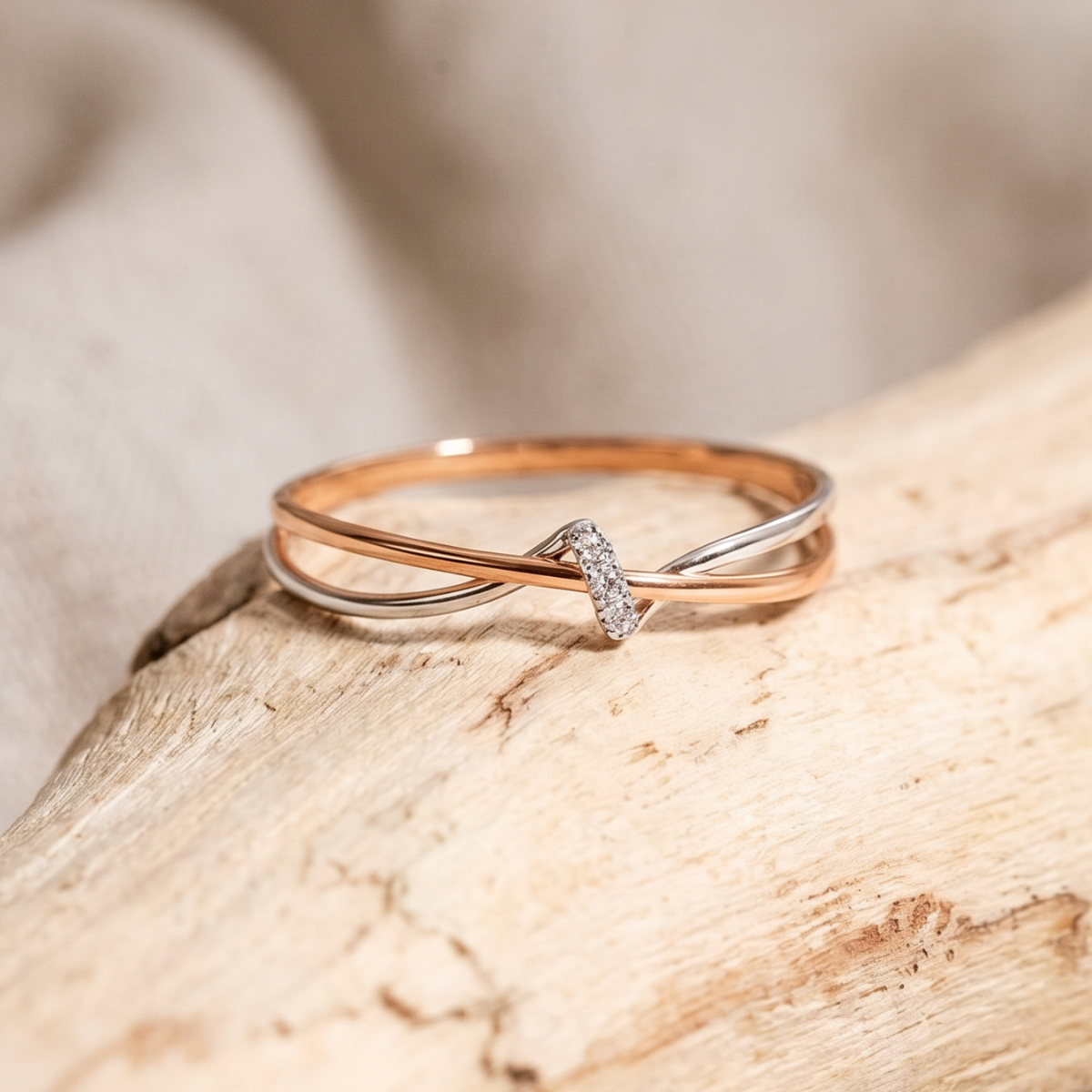 Two Tone Zirconia Twisted Ring