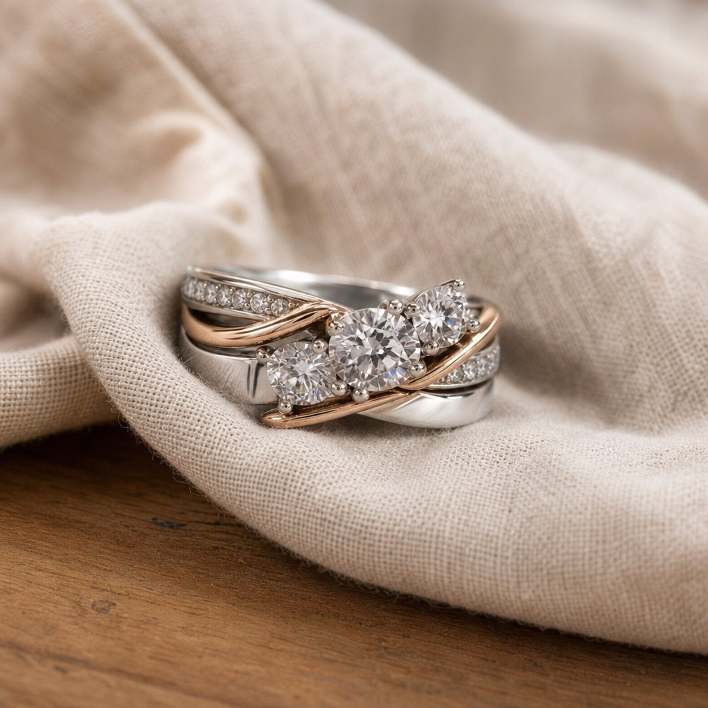 Two Toned Shimmering Zirconia Ring