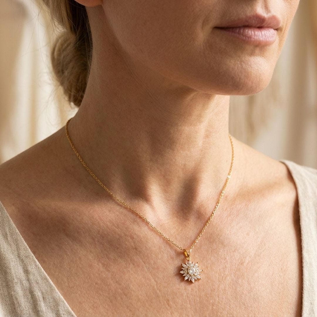 Sunflower Zircon Necklace and Earrings Set