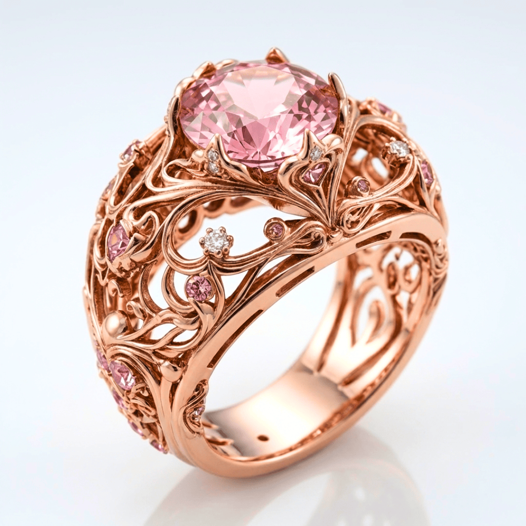 Rose Gold Tourmaline Ornate Ring