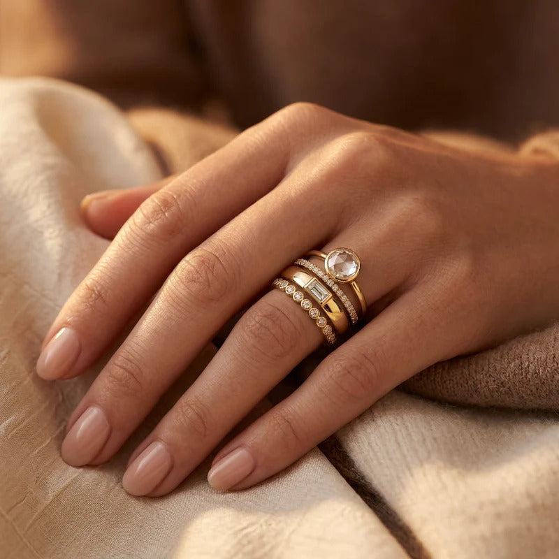Vintage Gold Zirconia Ring Set