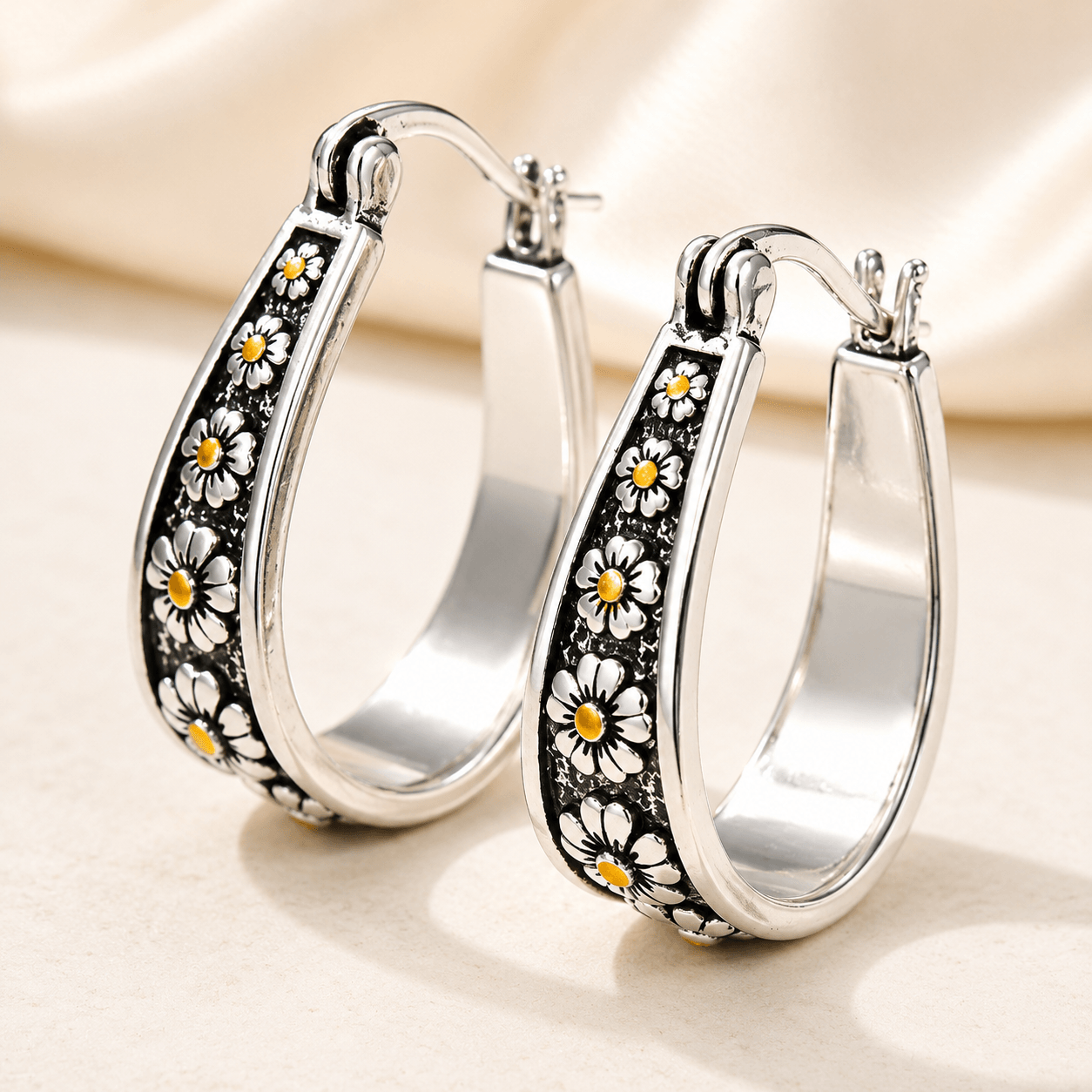 Vintage Daisy Hoop Earrings
