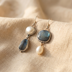 Graceful Blue Stone Pearl Earrings