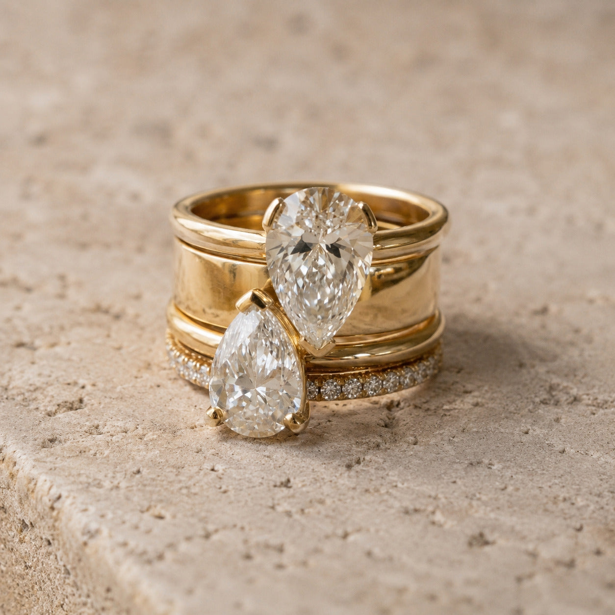 Vintage Double Zirconia Drop Ring