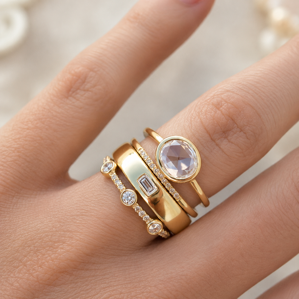 Refined Gold Crystal Ring Set