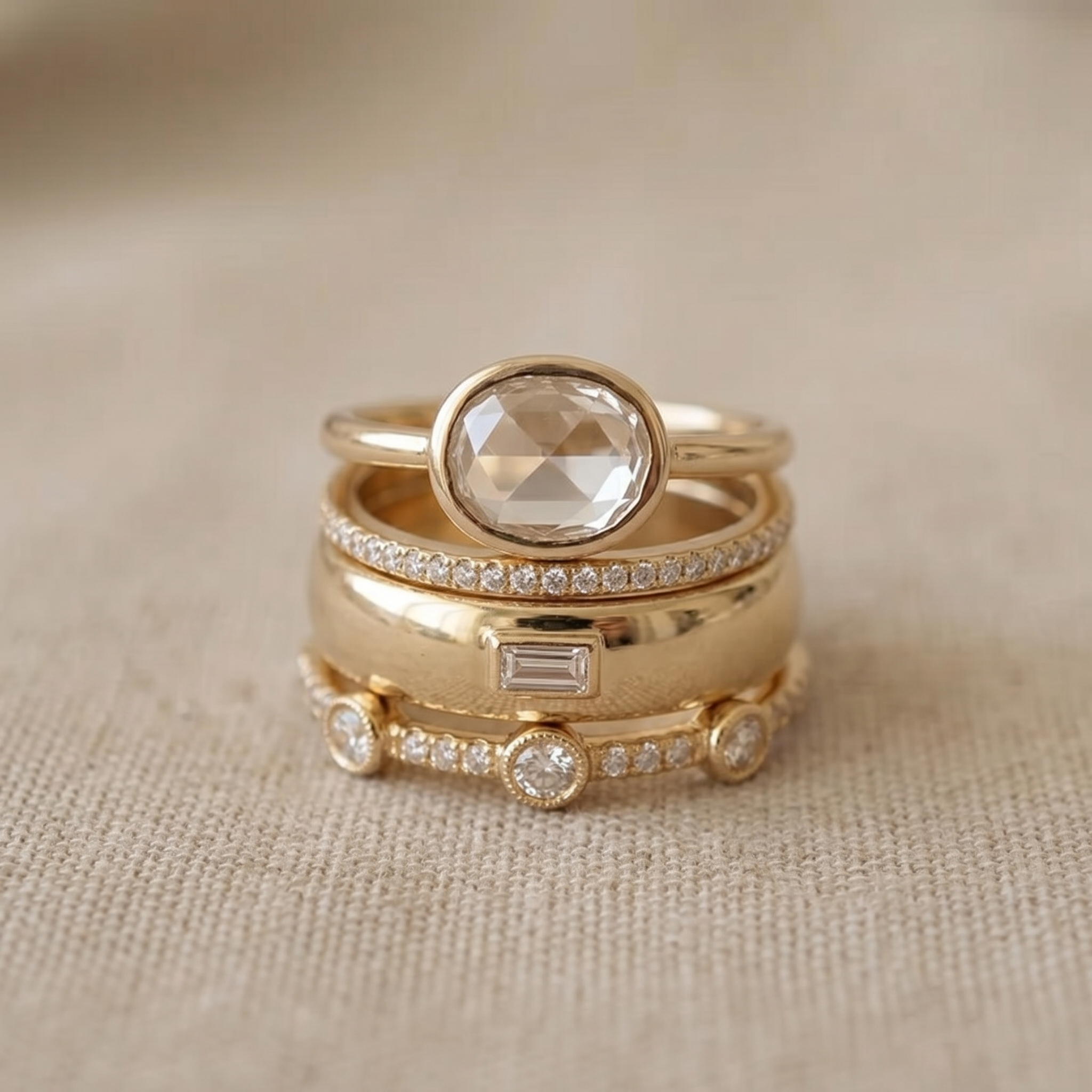 Refined Gold Crystal Ring Set