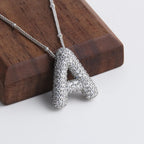 Bubble Letter White Gold Initial Necklace